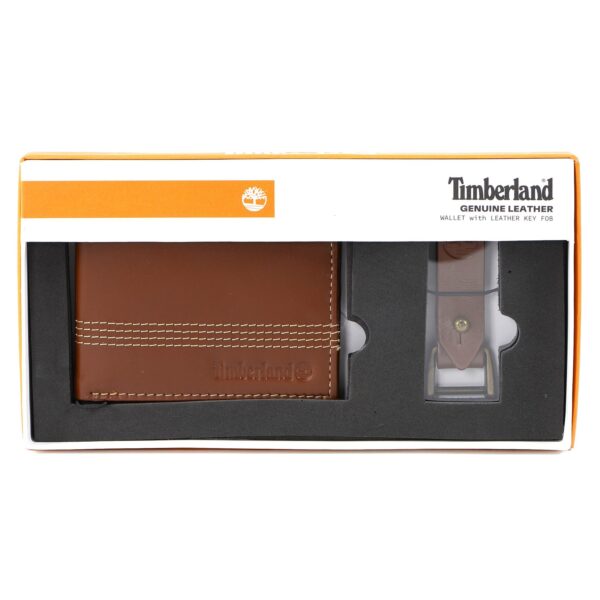Billetera Timberland de Cuero Modelo Bifold Cognac con Llavero